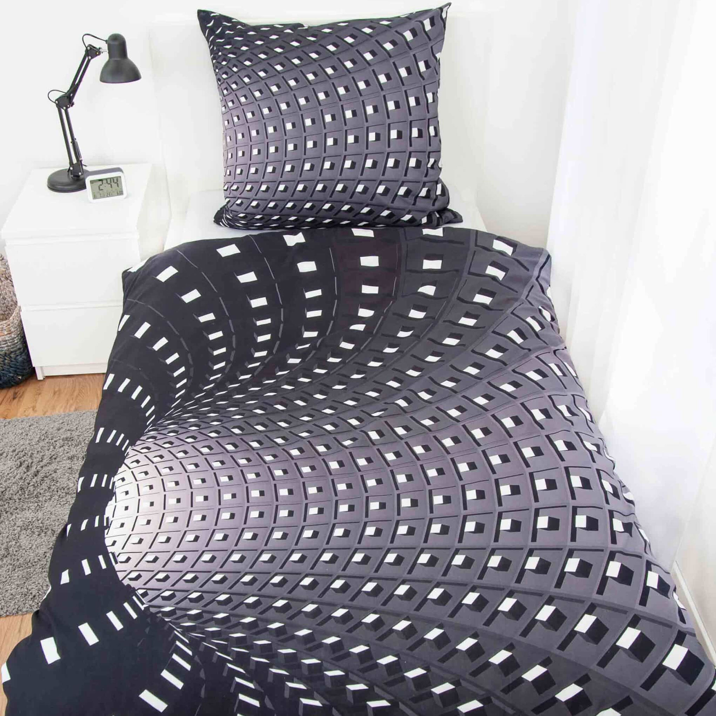 Young Collection Bettwäsche – Tunnel 3D Effekt Schwarz Gesamtaufnahme