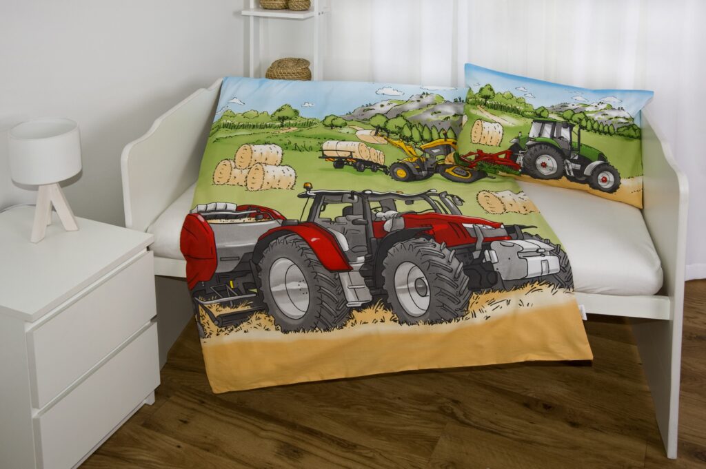 Herding Babybest Bettwäsche-Set, Personalisiert Mit Namen – Baustellen-Motiv, 100% Baumwolle