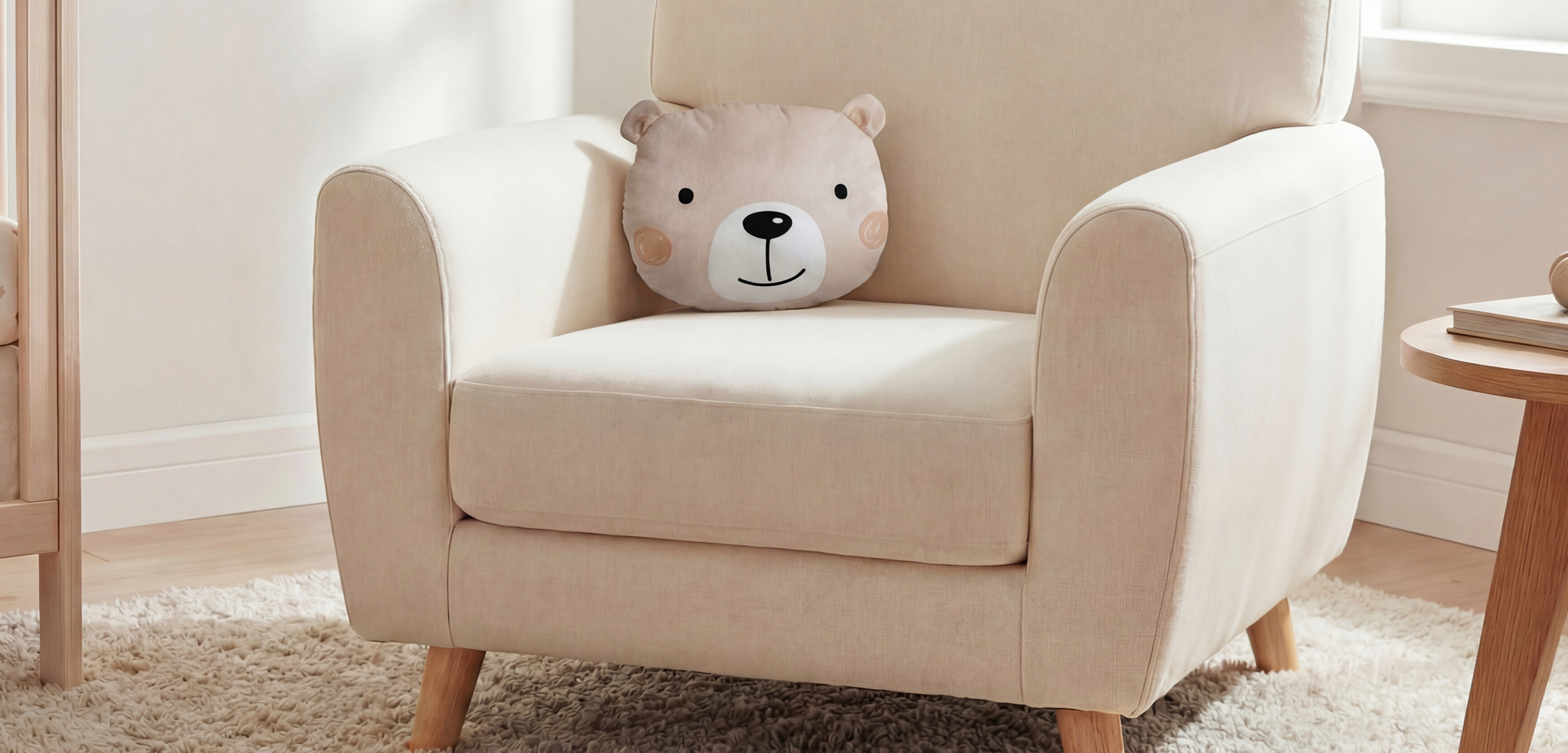 Ein süßes Babykissen auf einen Sessel.