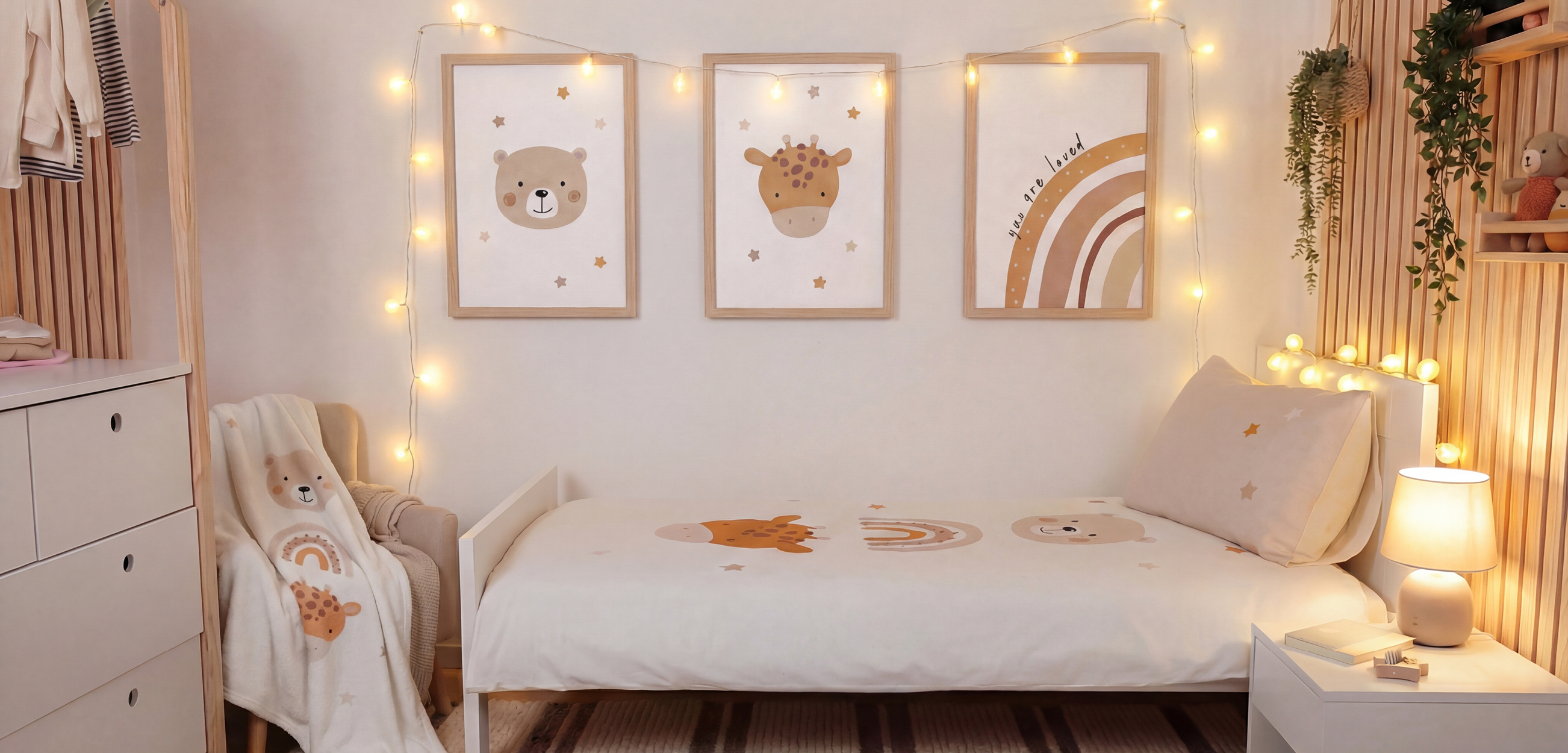 Babyzimmer Bilder über einem Bett an der Wand